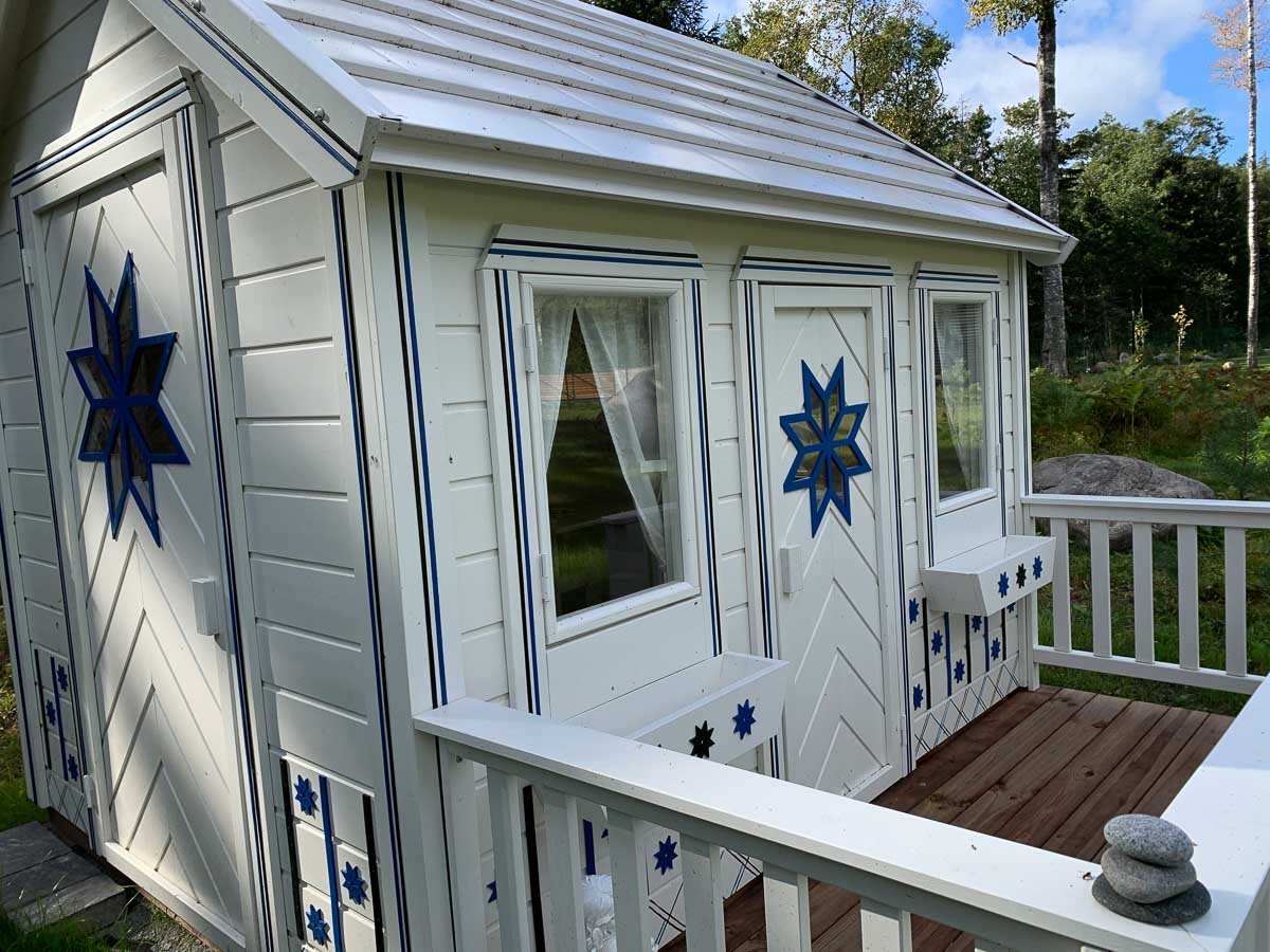 Close-up of the Blue and White Kids Playhouse Cornflower