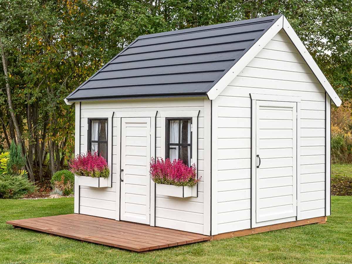 KidsPlayHouses_EU kids playhouse white painted inside and outside solid wood playhouse with safety glass windows and two doors